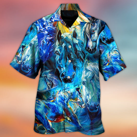 Horse Face Blue Light Cool Art Style - Hawaiian Shirt