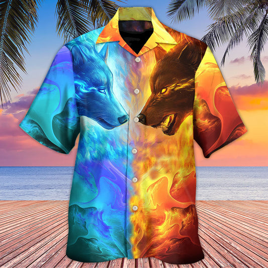 Wolf Couple And Fire Art - Hawaiian Shirt
