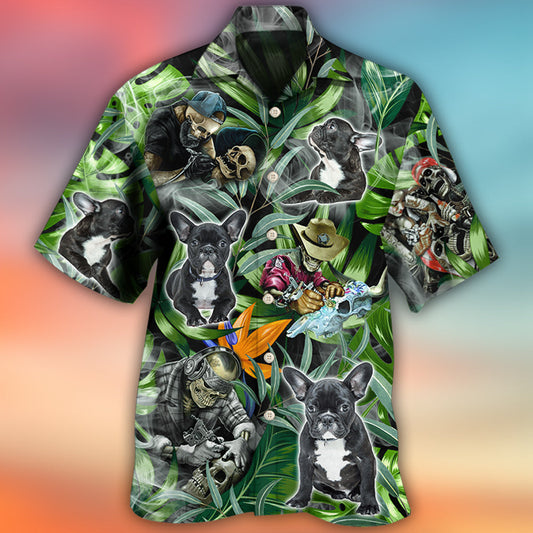 Skull And French Bulldog Tatoo Smoke Tropical - Hawaiian Shirt