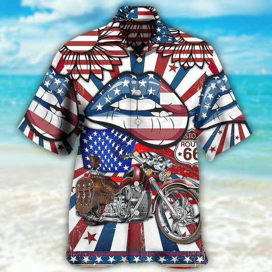 America Patriotic Motorcycle Sexy Lips - Hawaiian Shirt