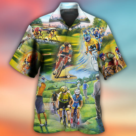 Cycling And Golf Lover Abstract Painting - Hawaiian Shirt