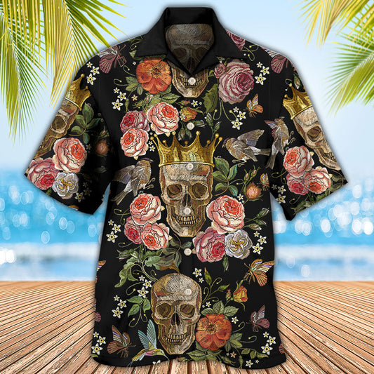 Skull And Flowers Art - Hawaiian Shirt
