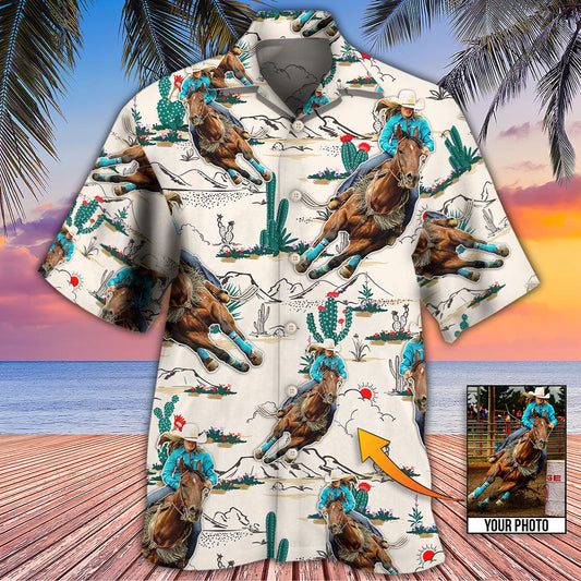 Cowboy Barrel Racing Tropical Desert Custom Photo - Hawaiian Shirt