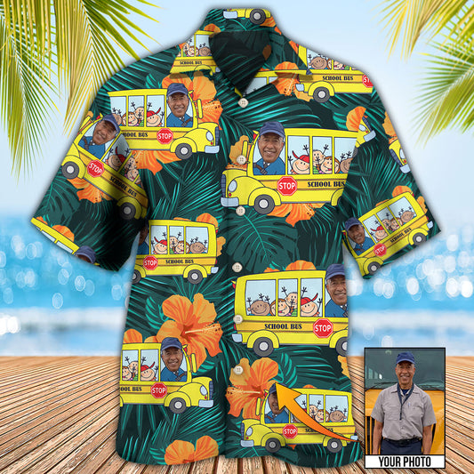 School Bus Driver Tropical Custom Photo - Hawaiian Shirt