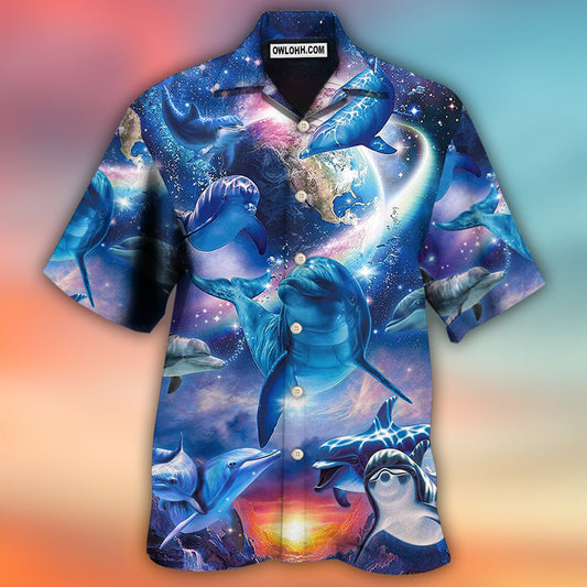 Dolphin Galaxy Blue Glow Style - Hawaiian Shirt