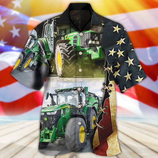 Tractor Independence Day Green Tractor US Flag - Hawaiian Shirt
