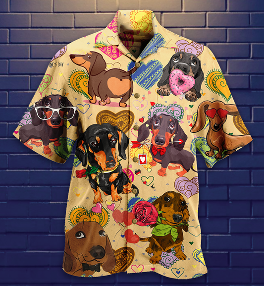 Dachshund Dogs Love Heart - Hawaiian Shirt