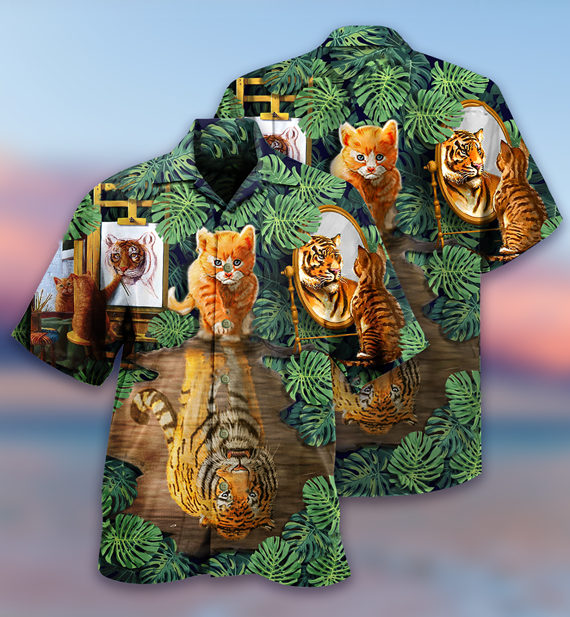 Cat And Tiger Leaf - Hawaiian Shirt
