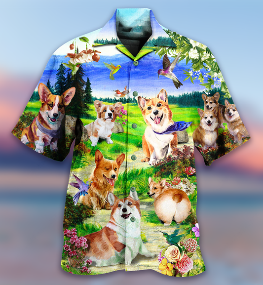 Corgi Dogs Love Blue Sky - Hawaiian Shirt