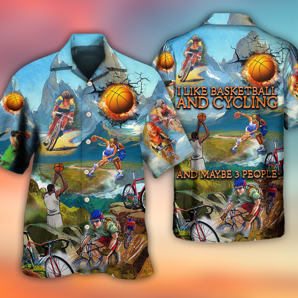 Cycling And Basketball Moutain Painting Lover - Hawaiian Shirt