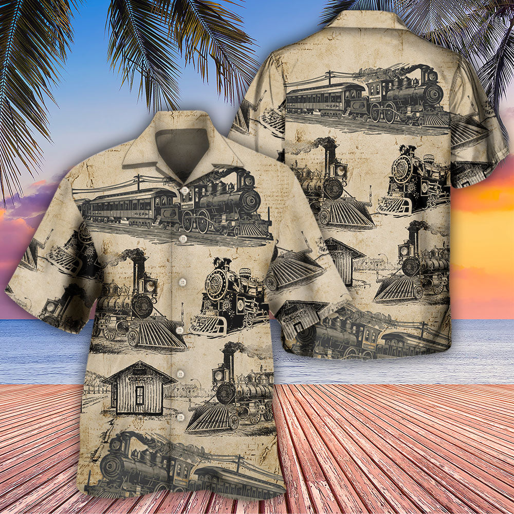 Train Vintage Art Sketch - Hawaiian Shirt