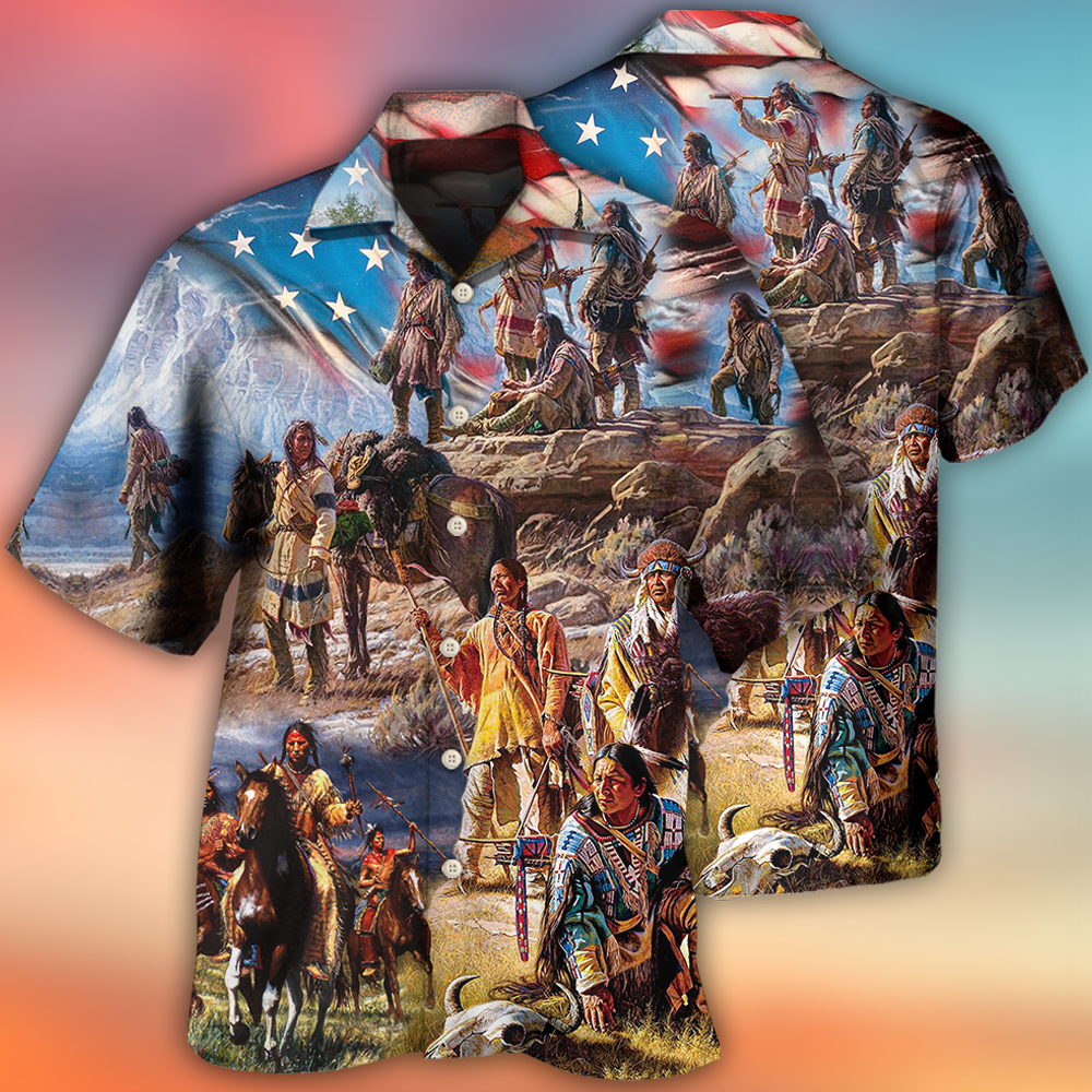 Native American Independence Day American Flag - Hawaiian Shirt