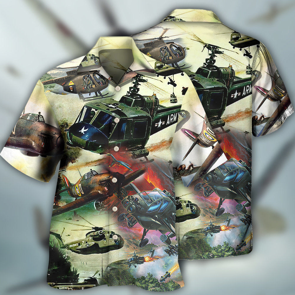 Helicopter Air Battle Combat Military Planes - Hawaiian Shirt