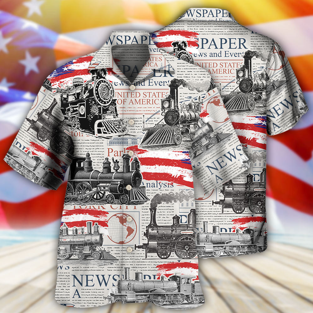 Train Independence Day Retro Train US Flag - Hawaiian Shirt