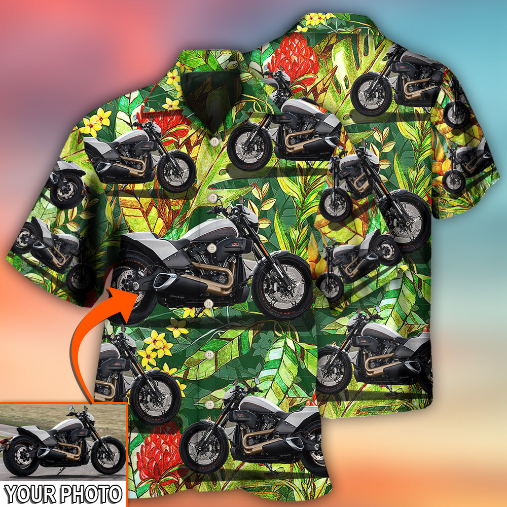 Motorcycle Cool Style Tropical Flower Custom Photo - Hawaiian Shirt