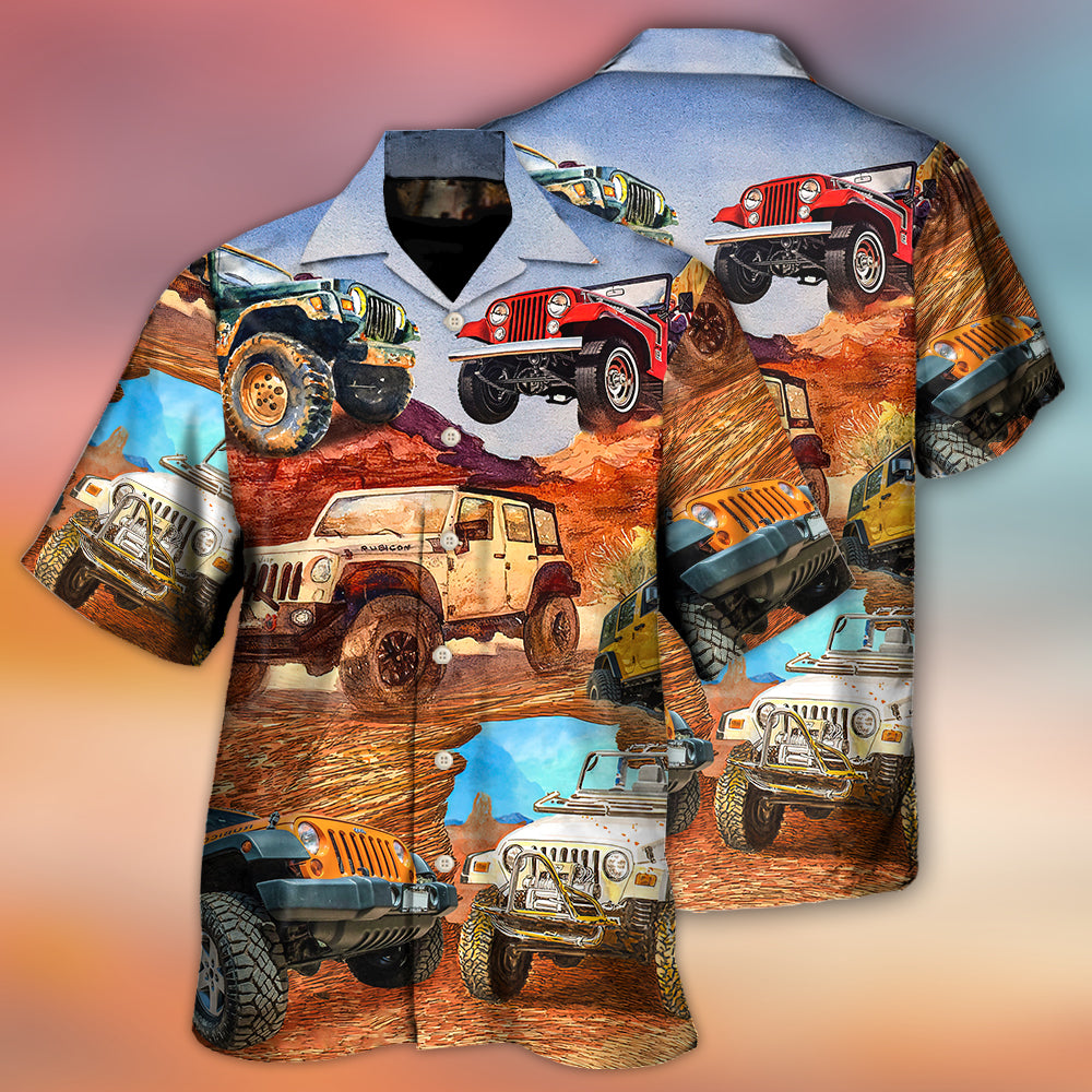 Jeep In The Desert Vintage Art Style - Hawaiian Shirt