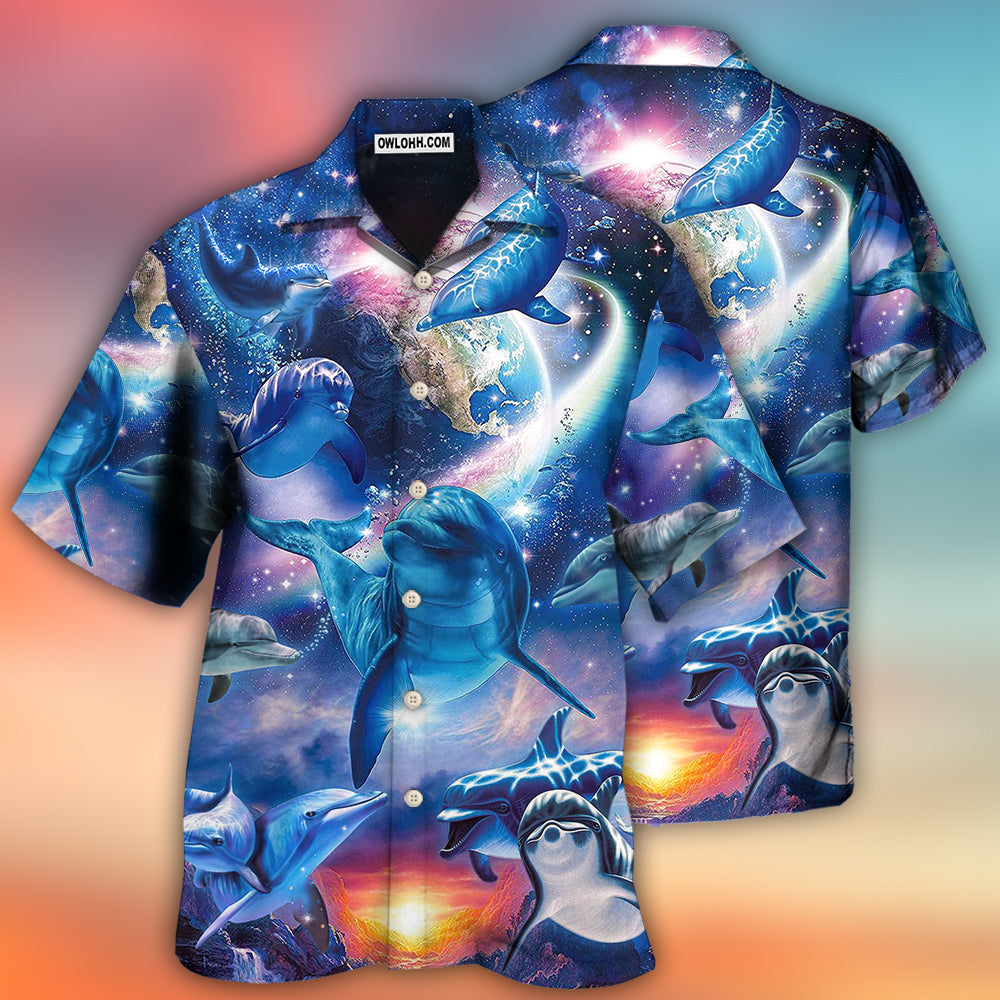 Dolphin Galaxy Blue Glow Style - Hawaiian Shirt