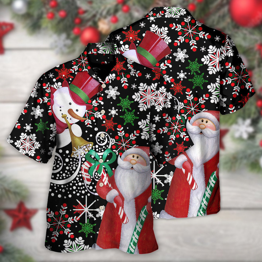 Christmas Snowyday With Santa And Snowman - Hawaiian Shirt