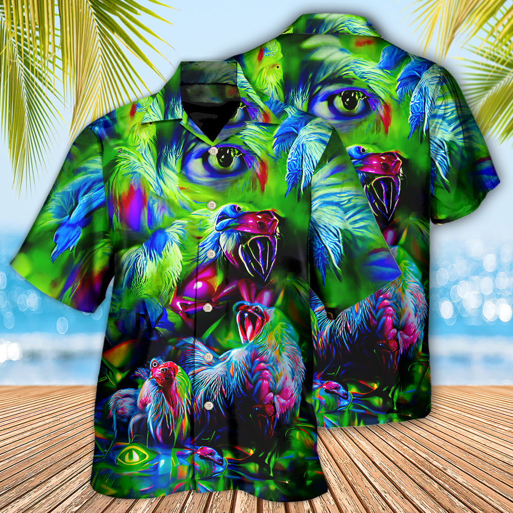 Chicken A Crowing Rooster Funny Neon - Hawaiian Shirt