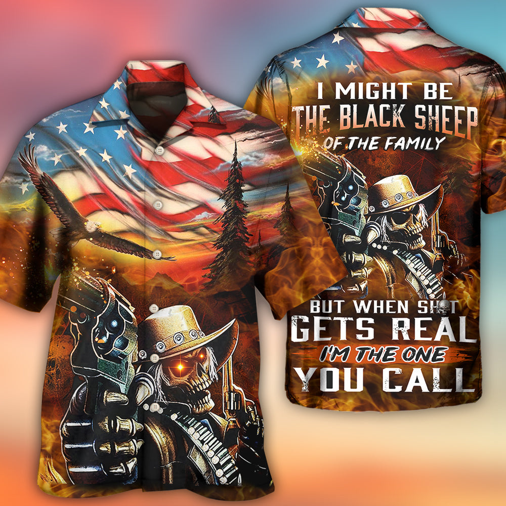Skull Cowboy Shot Gun American Flag Vintage - Hawaiian Shirt