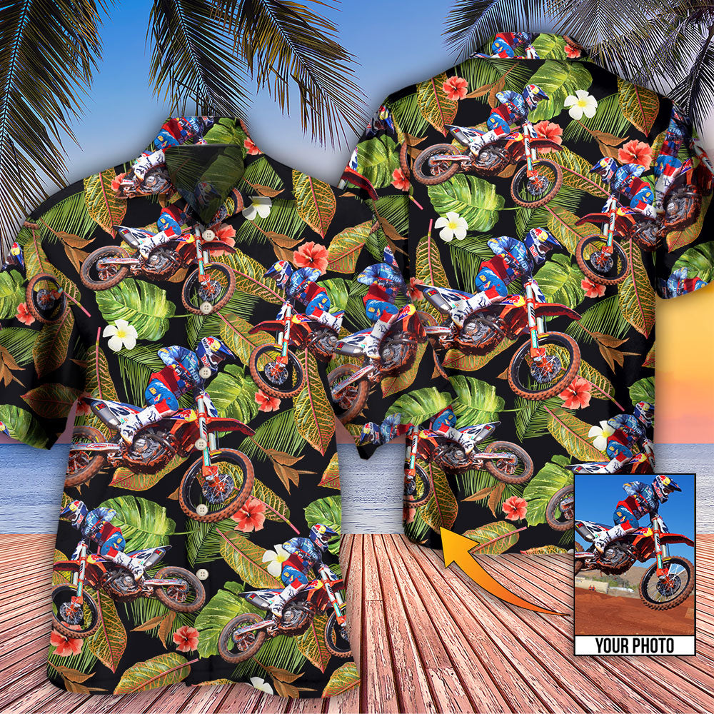 Motocross Tropical Flower Custom Photo - Hawaiian Shirt
