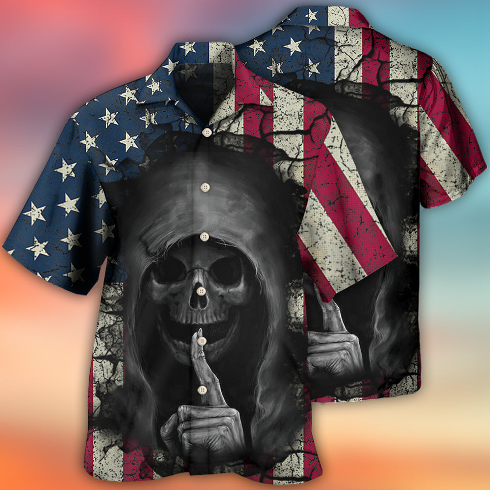 Skull Dark American Flag Vintage - Hawaiian Shirt