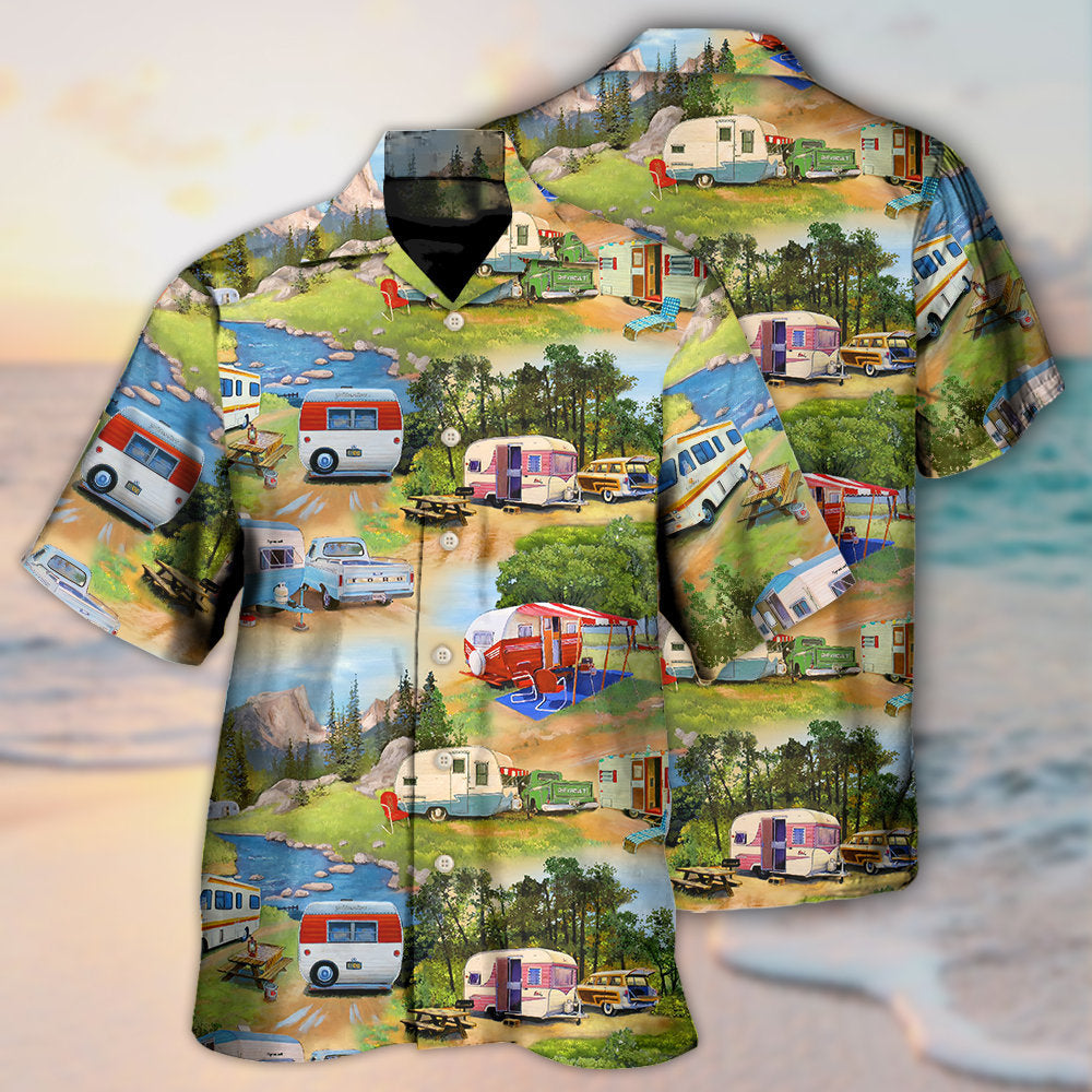 Camping Vintage Caravans Happy Life - Hawaiian Shirt