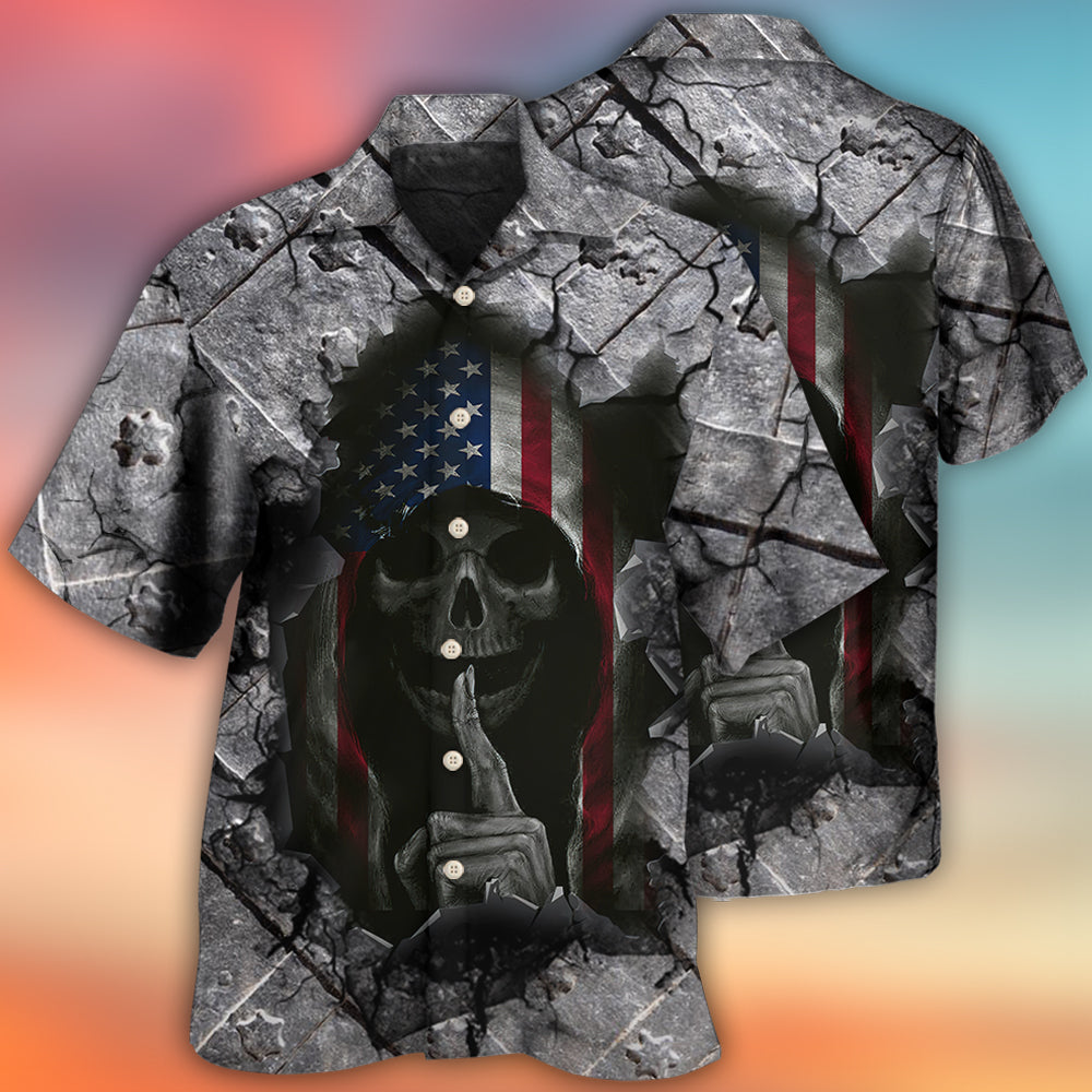Skull Dark American Flag Strong Wrought Iron - Hawaiian Shirt