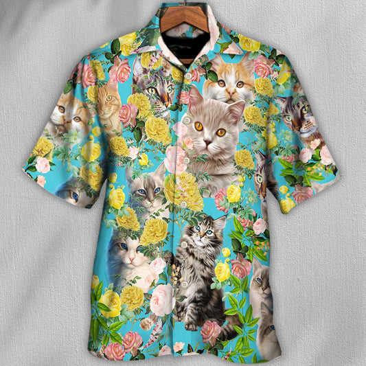 Cat With Flowers - Hawaiian Shirt