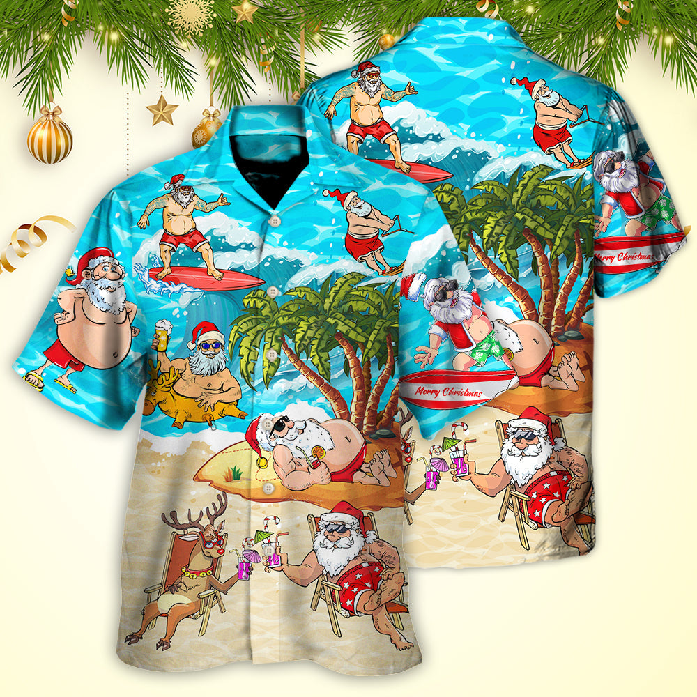Christmas Santa Claus Chilling On The Beach Mele Kalikimaka Funny - Hawaiian Shirt