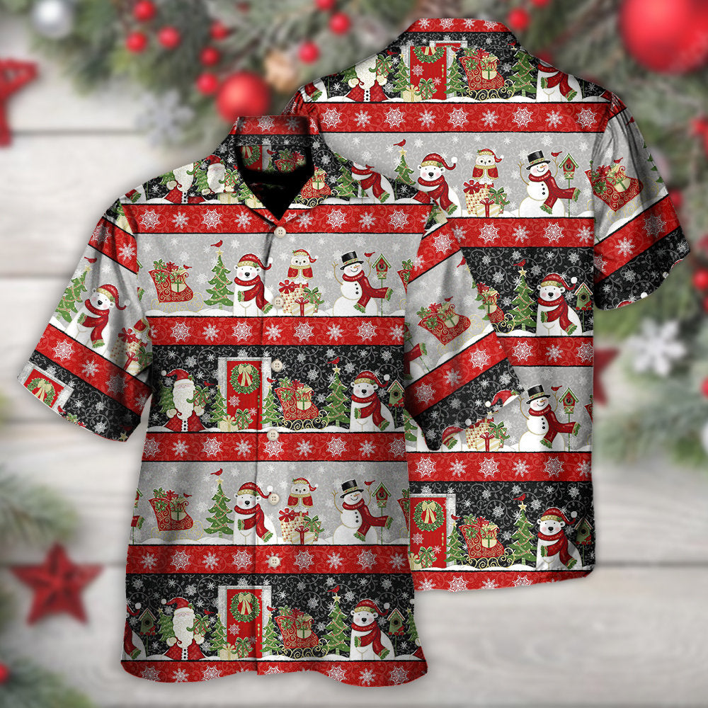 Christmas Santa Claus And Snowman Happy Xmas - Hawaiian Shirt