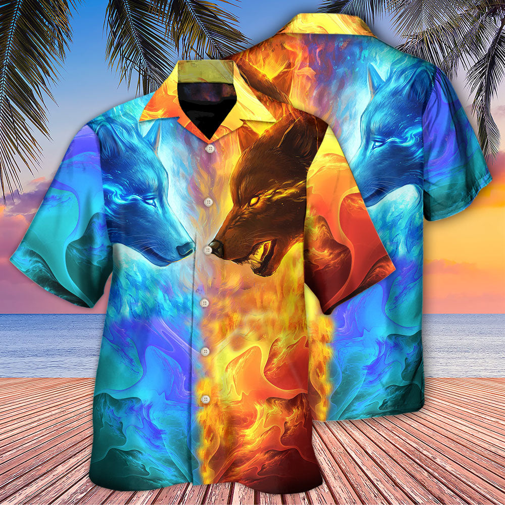 Wolf Couple And Fire Art - Hawaiian Shirt