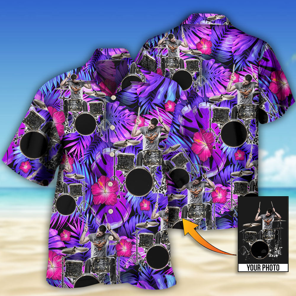 Drum Purple Tropical Style Custom Photo - Hawaiian Shirt
