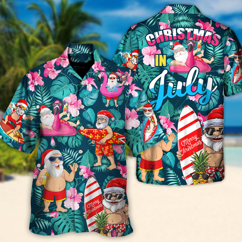 Christmas In July Funny Santa Claus Tropical Style - Unisex Hawaiian Shirt For Men and Women