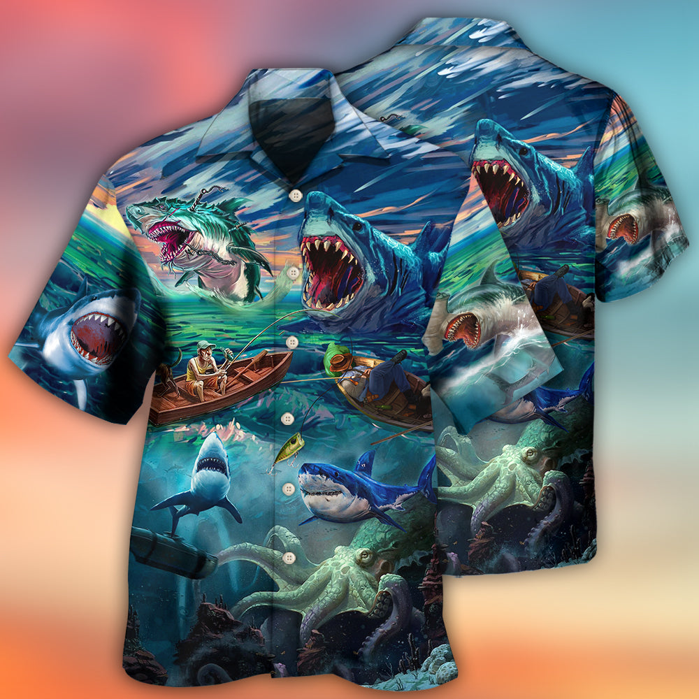 Fishing Shark Crazy Art Style - Hawaiian Shirt