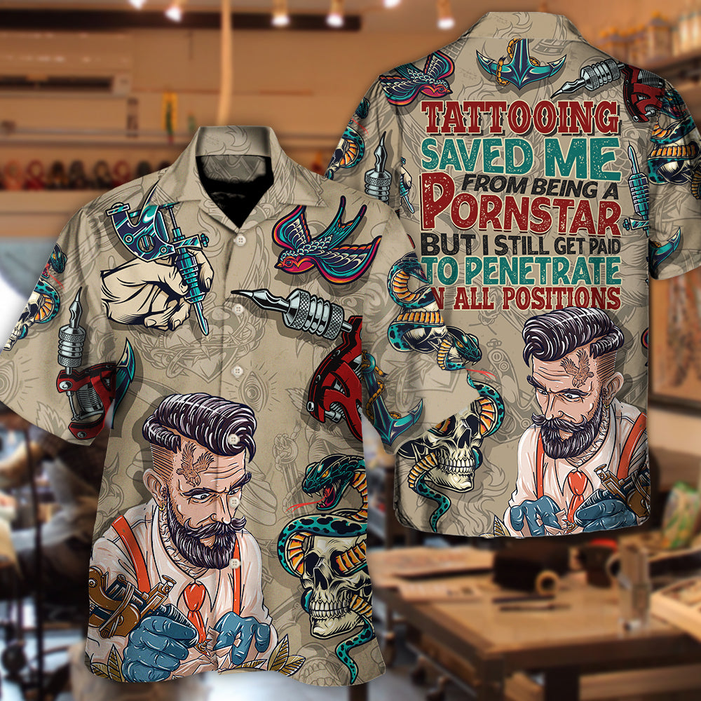 Los tatuajes me salvaron de ser una estrella porno, divertido estilo vintage de tatuajes - Camisa hawaiana unisex para hombres y mujeres