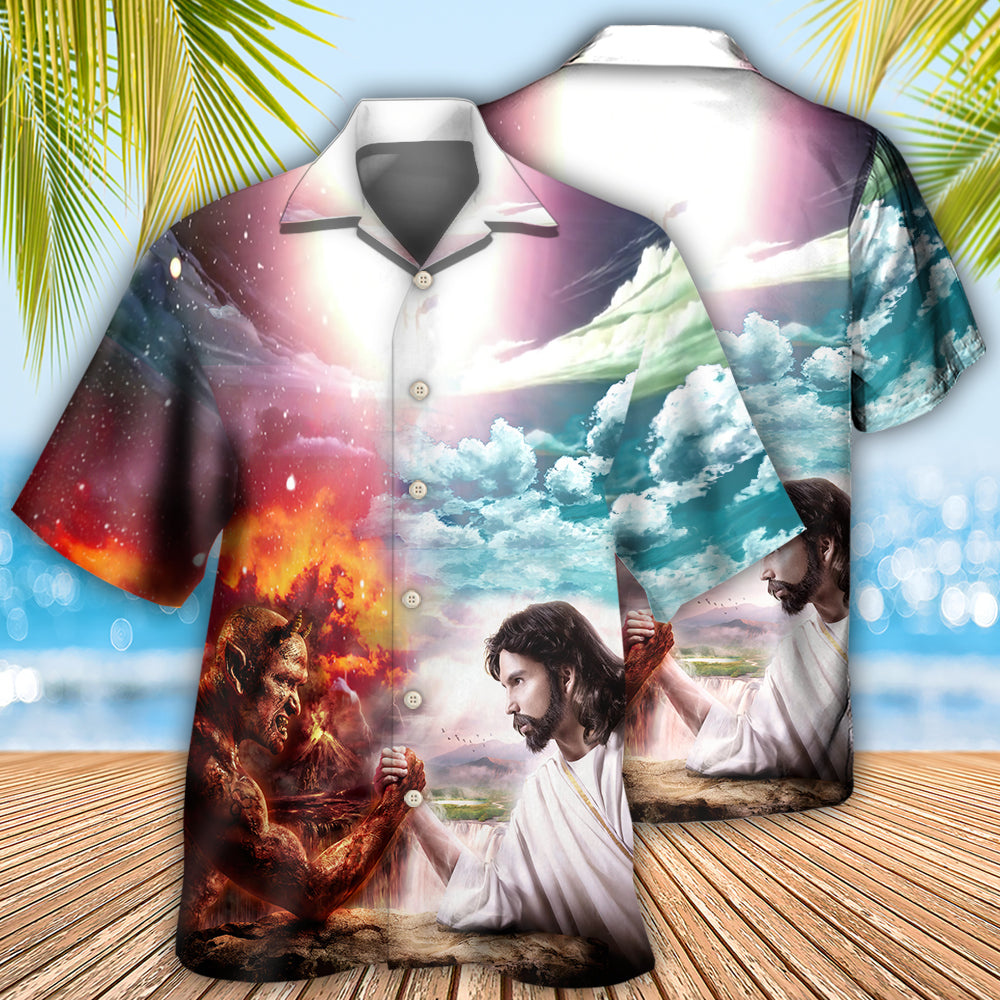 Wrestling Arm Wrestling Jesus vs Satan - Hawaiian Shirt