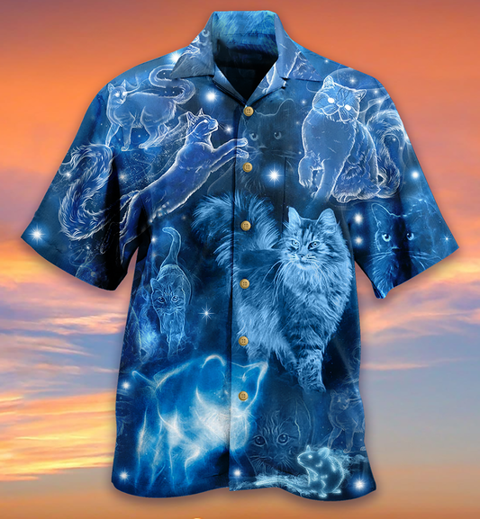Cat Love Blue Neon Stunning - Hawaiian Shirt
