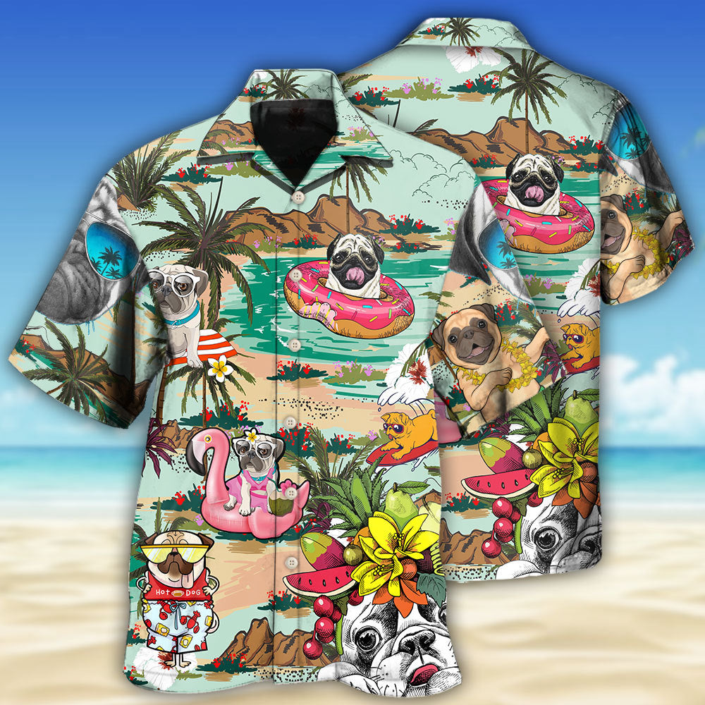 Bulldog Dog Loves Beach Loves Hawaii - Hawaiian Shirt