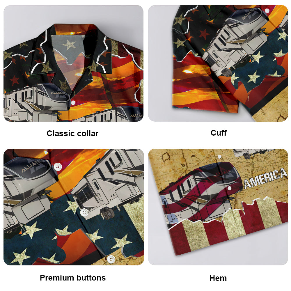 Coche, América, Atardecer, Personalizado - Camisa Hawaiana Unisex Para Hombres y Mujeres