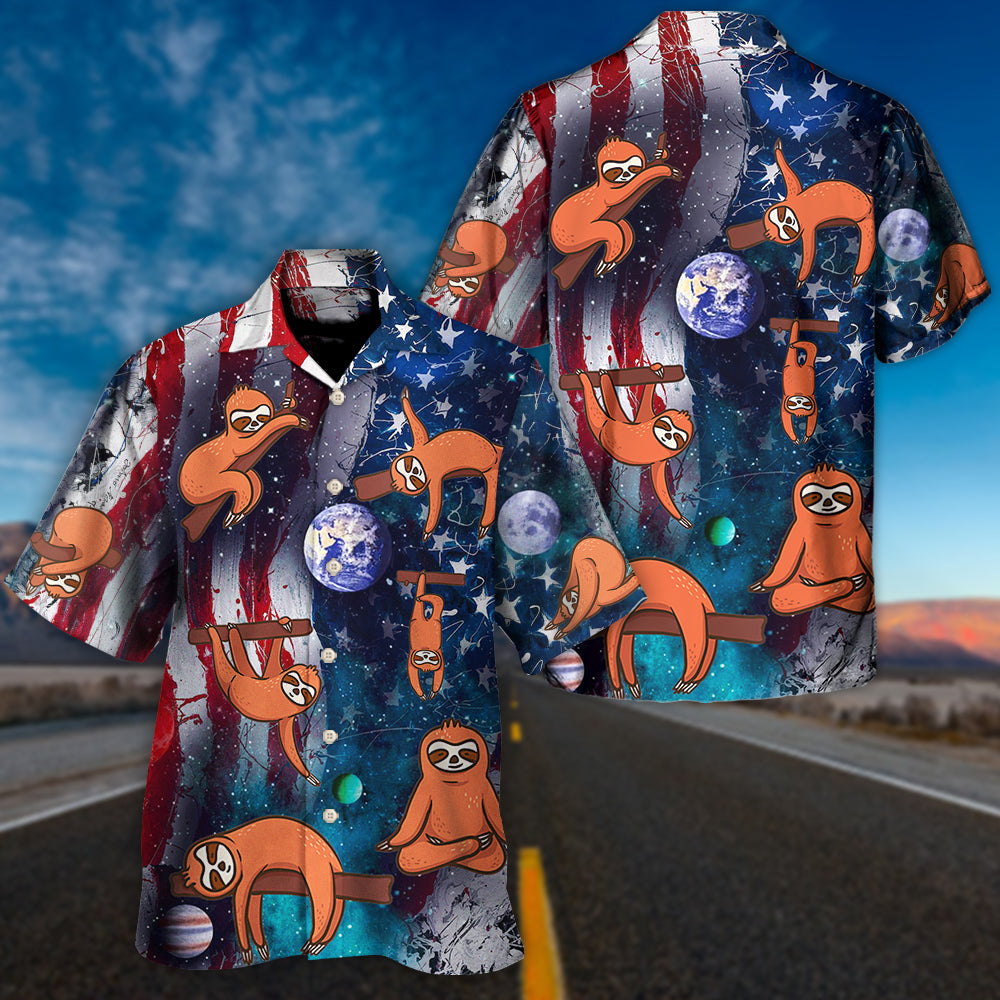Día de la Independencia Yoga Perezoso Lindo - Camisa Hawaiana Unisex para Hombres y Mujeres