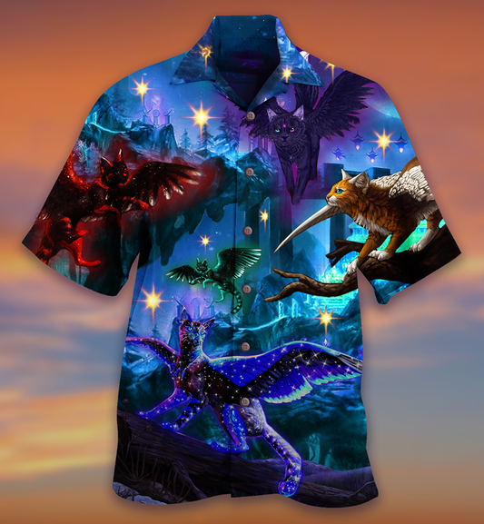 Cat Fly Love Dark - Hawaiian Shirt
