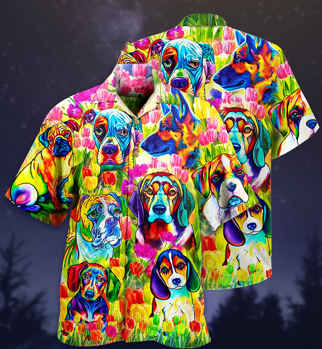 Dogs Colorfull Tulip - Hawaiian Shirt