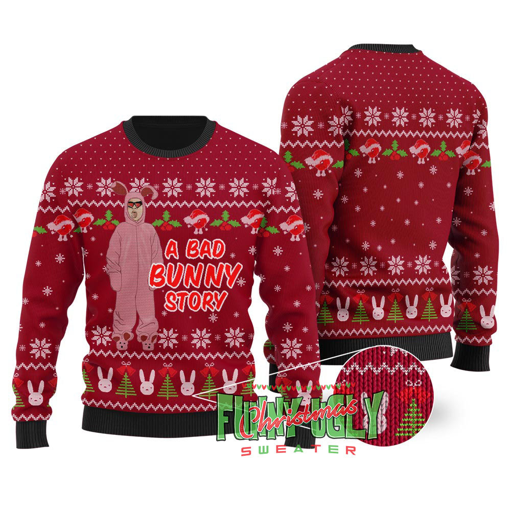 A Bad Bunny Story Christmas Sweater Cardinal Red