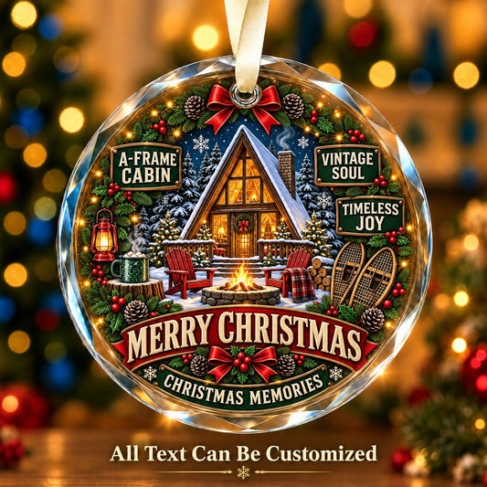 A-Frame Cabin Personalized Glass Ornament | 5To9Vibe