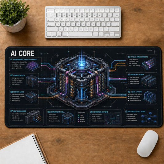 AI Core Futuristic Technical Guide Desk Mat | 5To9Vibe