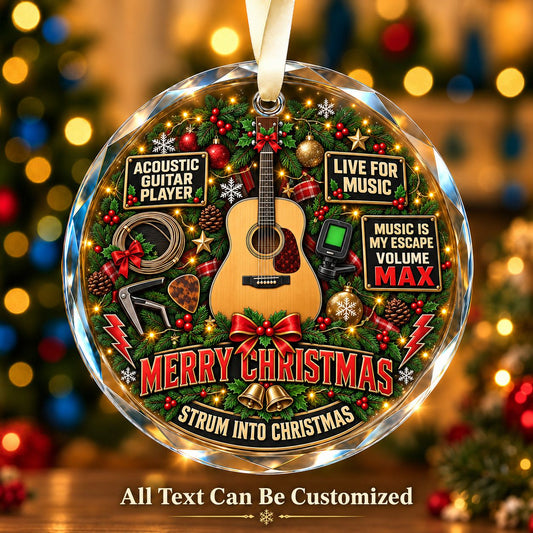 Acoustic Guitar Player Personalized Glass Ornament | 5To9Vibe