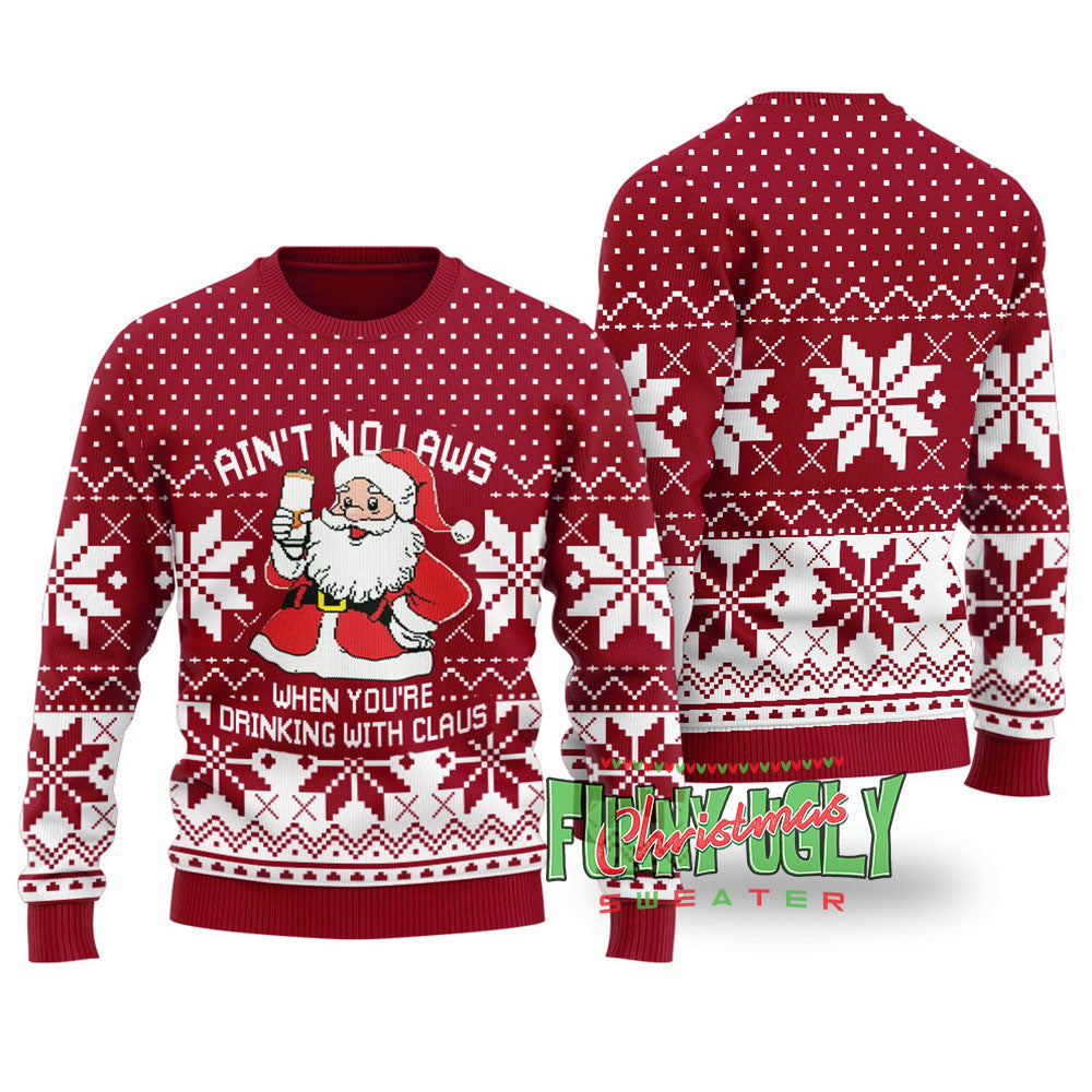 Ain't No Laws Funny Christmas Sweater Cardinal Red
