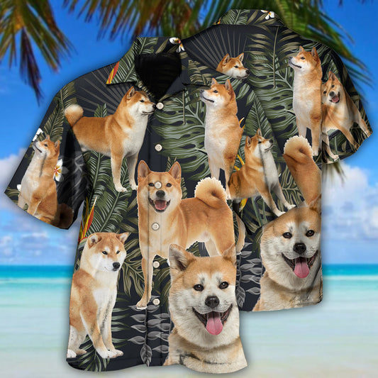 Akita Dog Tropical Leaf Dark Style - Hawaiian Shirt