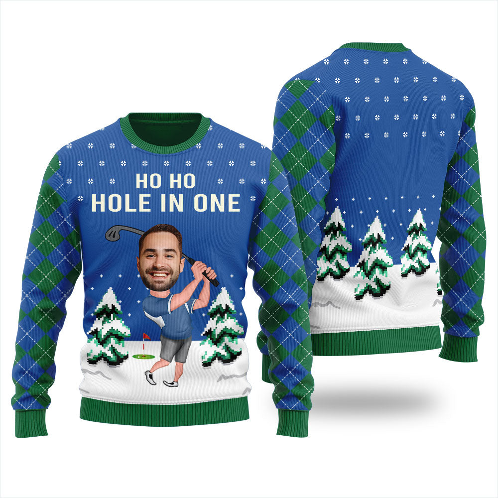 Amazing Custom Face Golf Player Ugly Christmas Sweater Royal